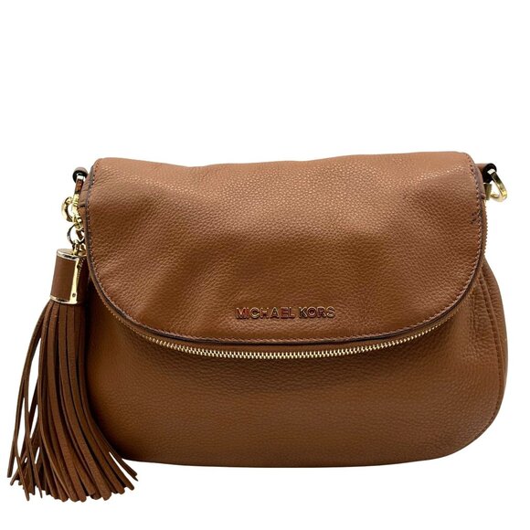 Michael Kors Brown Pebbled Leather Bedford Tassel Crossbody Bag - Picture 1 of 12